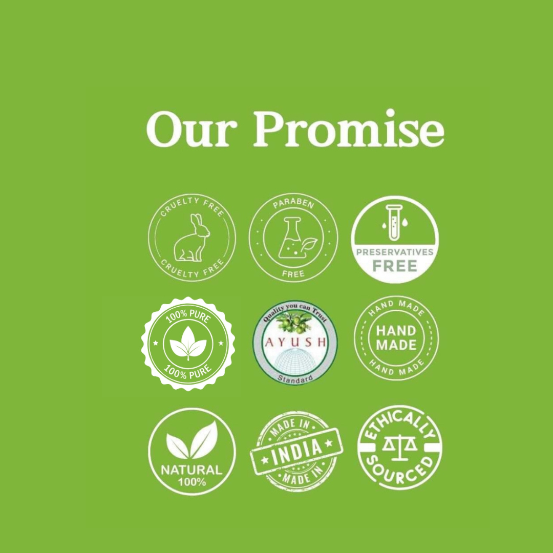 Natuur.in product promise icons showing cruelty-free, paraben-free, natural, handmade, and ethically sourced quality.
