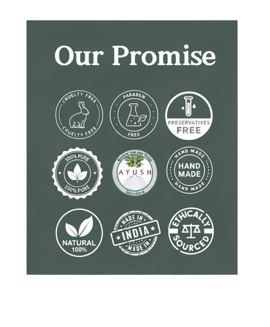Natuur.in product promise graphic featuring icons for cruelty-free, paraben-free, handmade, and natural ingredients.
