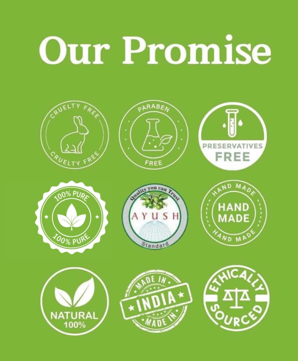Natuur.in product promise icons including cruelty free, paraben free, handmade, and ethically sourced labels.