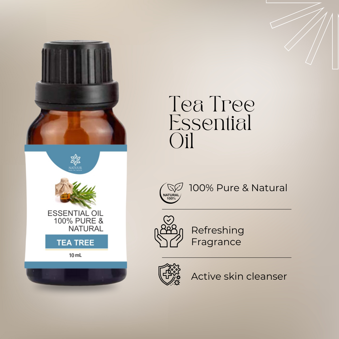 Natuur.in 10ml amber glass bottle of pure tea tree essential oil for skin cleansing and natural aromatherapy
