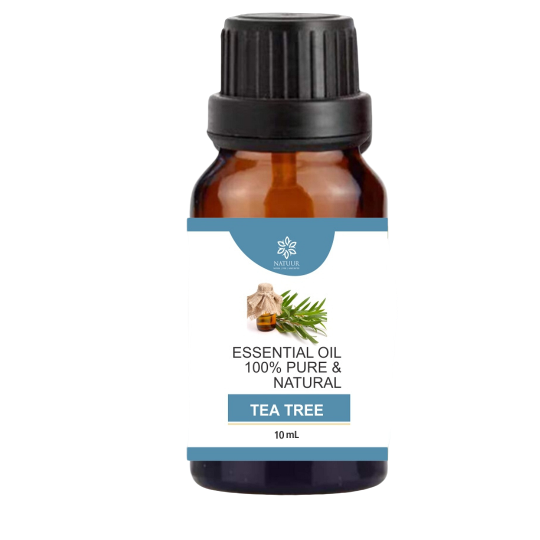 Natuur.in 10ml bottle of pure steam distilled tea tree essential oil with a black dropper cap