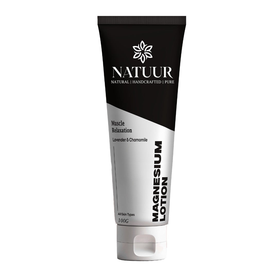 Natuur magnesium recovery lotion in a squeeze tube for muscle relaxation and skin nourishment with 15% magnesium