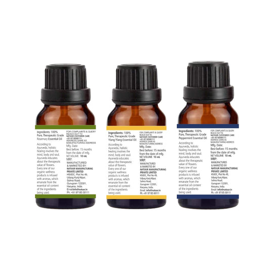 Essential Oils Rosemary,   Ylang Ylang & Peppermint 10ml - Pack of 3